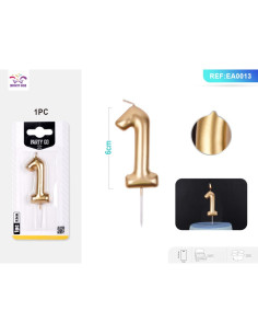 Lumanari aniversare pentru tort PartyGo cifra 1, 6cm, auriu, EA0013