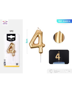 Lumanari aniversare pentru tort PartyGo cifra 4, 6cm, auriu, EA0016