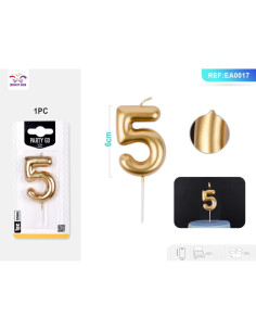 Lumanari aniversare pentru tort PartyGo cifra 5, 6cm, auriu, EA0017