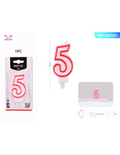 Lumanari aniversare pentru tort PartyGo cifra 5, 7cm, rosu, EB0057