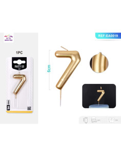 Lumanari aniversare pentru tort PartyGo cifra 7, 6cm, auriu, EA0019