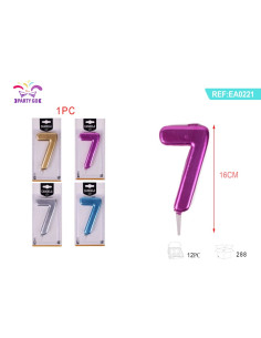 Lumanari aniversare pentru tort PartyGo cifra 7, 16cm, diverse culori metalizate, EA0221