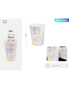 Pahar carton pentru petrecere PartyGo, 250 ml, carton, imprimeu unicorn, BR0023-T, set 6 buc
