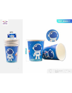 Pahar carton pentru petrecere PartyGo, 260 ml, carton, imprimeu astronaut, BN0017, set 6 buc