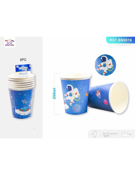 Pahar carton pentru petrecere PartyGo, 250 ml, carton, imprimeu spatial, BN0016, set 6 buc
