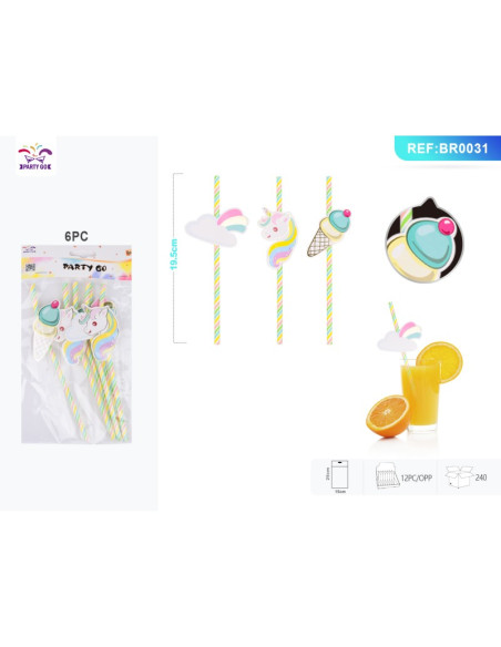 Paie de baut PartyGo, 20cm, imprimeu unicorn, BR0031, set 6 buc