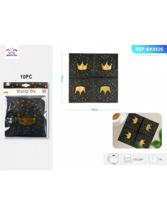 Servetele petrecere PartyGo, 33x33cm, coroana aurie, negru, BK0026, set 10 buc