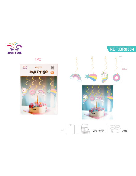 Stegulete aniversare PartyGo, imprimeu unicorn, BR0034, set 4 buc