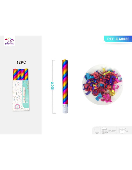 Tun confetti PartyGo, 50cm, curcubeu, GA0056