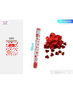 Tun confetti PartyGo, 50cm, inimioare, rosu, GA0039