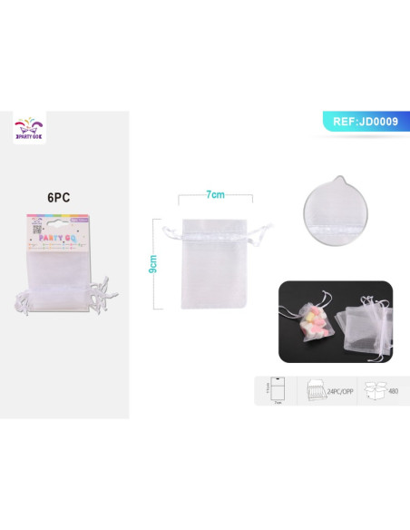 Saculet panza bijuterii PartyGo, 7x9cm, alb, JD0009, set 6 buc