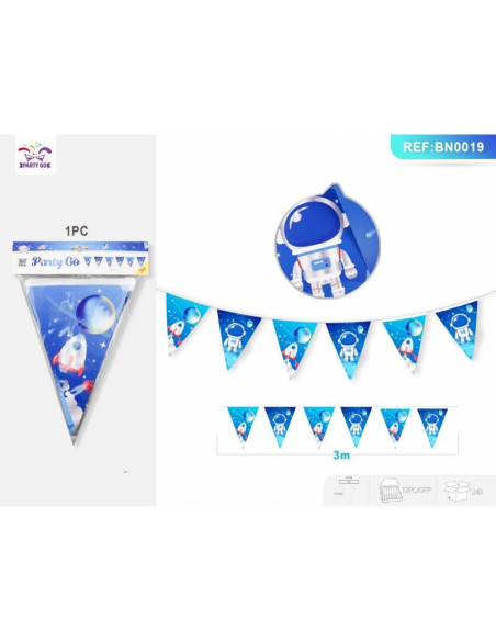 Stegulete petrecere PartyGo triunghi, 3m, imprimeu spatial, BN0019
