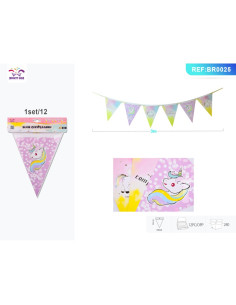 Stegulete petrecere PartyGo triunghi, 3m, imprimeu unicorn, BR0025