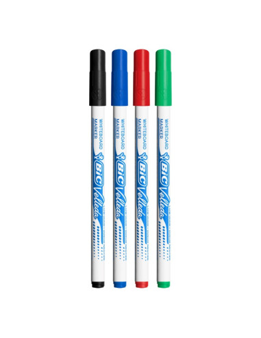 Marker tabla Bic Velleda 1721, varf rotund, 1.5mm, set 4 culori (verde, negru, albastru, rosu)
