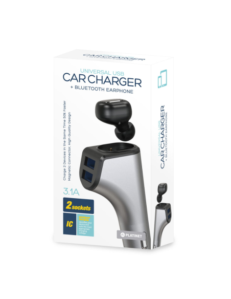 Incarcator auto Platinet PLCRBT2 44639, 2in1 DUOS 2xUSB + Bluetooth, in 12/24V, out 3.1A
