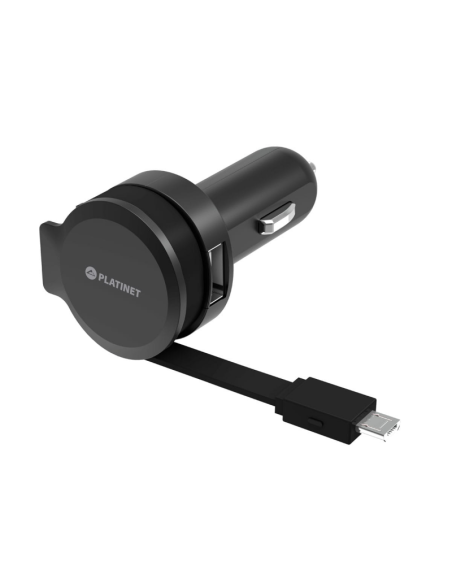 Incarcator auto Platinet PLCR3B 43721, USB - micro USB, + cablu retractabil, negru