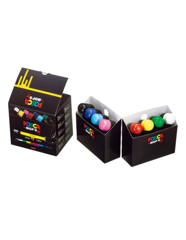Marker UNI Posca Mop'r PCM22, varf rotund buretat, 3.0-19.0mm, set 8 culori