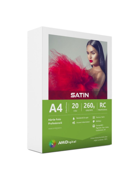 Hartie foto AMDigital satin, A4, 260g/mp, top 20 coli