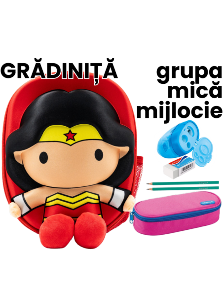 Pachet rechizite gradinita grupa mica/mijlocie, Ghiozdan echipat de baza, fata, 6 piese