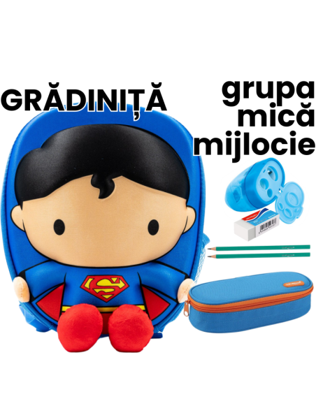 Pachet rechizite gradinita grupa mica/mijlocie, Ghiozdan echipat de baza, baiat, 6 piese