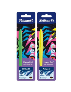 Stilou Pelikan Happy Pen 822343, varf M, alimentare rezerve, corp plastic , +6 rezerve