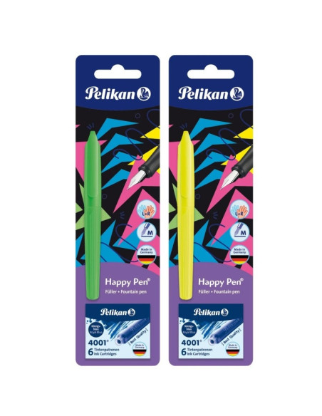 Stilou Pelikan Happy Pen 822343, varf M, alimentare rezerve, corp plastic , +6 rezerve