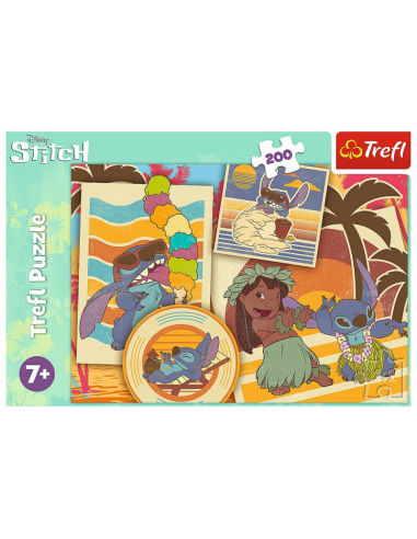 Puzzle carton 200 piese Trefl Stitch - La Plaja cu Lilo si Stitch, 539312, 7+ ani