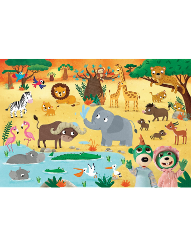 Puzzle carton 24 piese Trefl Primo - Babies and the Bear - Super Maxi - In Safari, 515774, 3+ ani