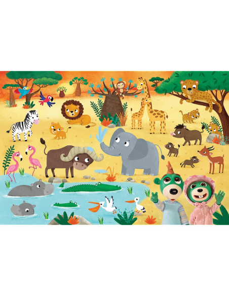 Puzzle carton 24 piese Trefl Primo - Babies and the Bear - Super Maxi - In Safari, 515774, 3+ ani