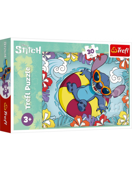 Puzzle carton 30 piese Trefl Stitch - Stitch In Vacanta, 539308, 3+ ani