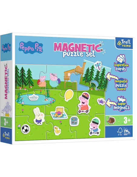 Set Puzzle magnetic 9 piese + 12 cartoane + magneti Trefl Primo - Peppa Pig - Peppa Pig se distreaza, 516179, 3+ ani
