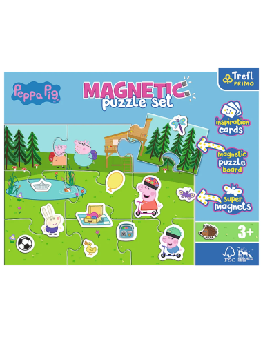 Set Puzzle magnetic 9 piese + 12 cartoane + magneti Trefl Primo - Peppa Pig - Peppa Pig se distreaza, 516179, 3+ ani