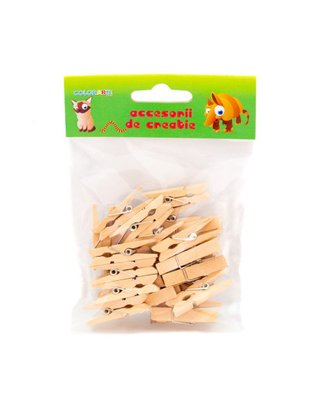 Accesorii creatie - lemn - carlig, natur, 3.5cm, set 24 buc, Colorarte