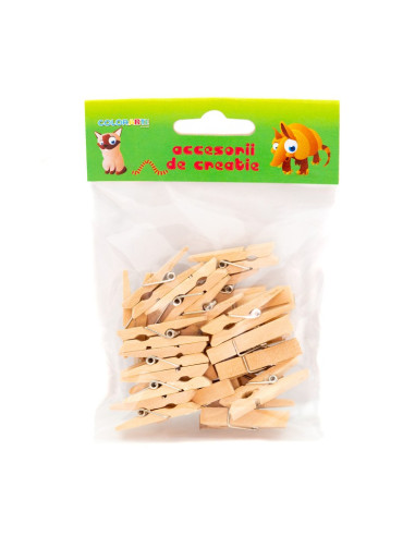 Accesorii creatie - lemn - carlig, natur, 3cm, set 28 buc, Colorarte