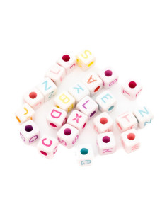 Accesorii creatie - margele zaruri plastic, model litere diverse culori, 8x8x8 mm, set 24 buc, Colorarte