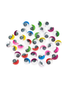 Accesorii creatie - ochisori plastic mari cu gene, diverse culori, 12mm, set 40 buc, Colorarte