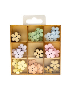 Accesorii creatie - lemn - nasturi floare, diverse culori, cutie 36 buc, Colorarte