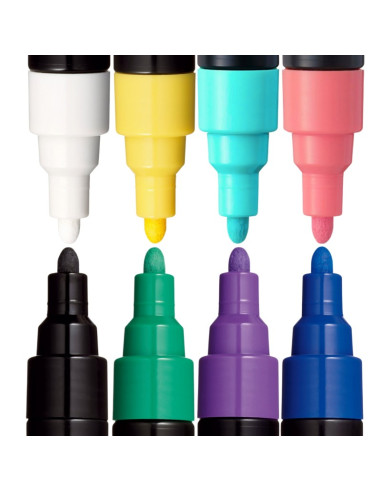 Set 8x Marker UNI Posca PC-5M, varf rotund, 1.8-2.5mm, cutie carton + saculet textil