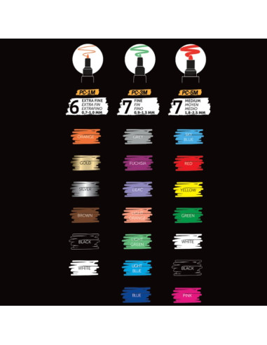 Set 20x Marker UNI Posca POP Colours, cutie metalica (6x PC-1M, 7x PC-3M, 7x PC-5M)