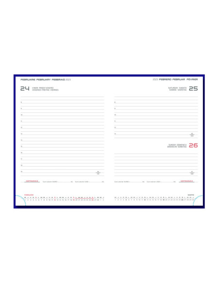 Agenda A5 datata 2026 Dakota EJ-1416, 336 pagini ivory, coperta buretata maro inchis, cu margini aurii