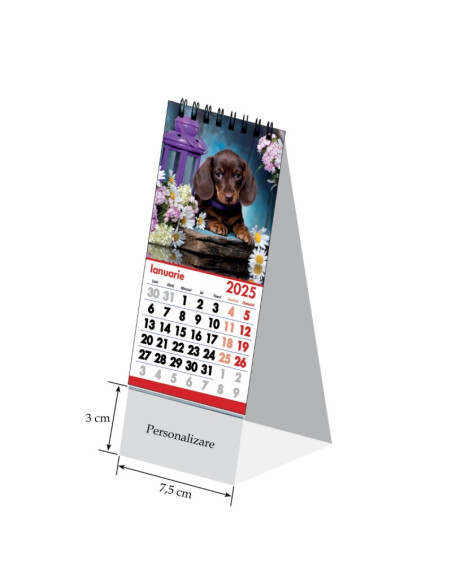 Calendar de birou Unicart mini Caini si Pisici, 7.5x15cm + 3cm pentru personalizare, cu spira