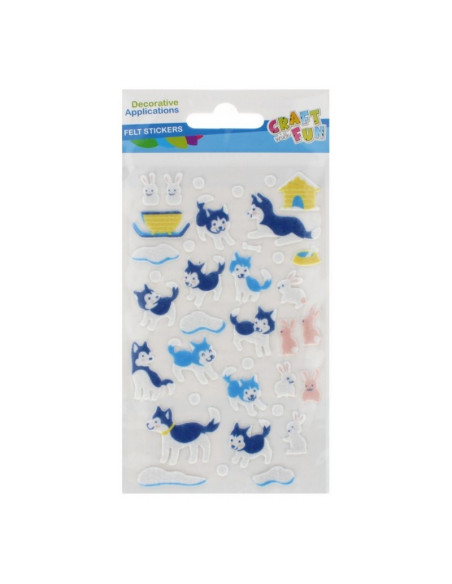 Sticker fetru caini si iepuri 10x19cm, Craft with Fun, 521740, set 25 buc