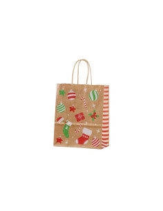 Punga cadou Craciun Colorarte 27665, B5, 18x22x8cm, 90g/mp, kraft, manere din hartie rasucita, motive Craciun globulete