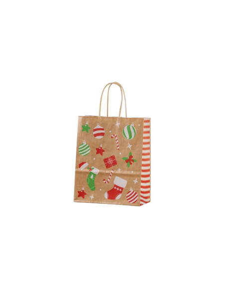 Punga cadou Craciun Colorarte 27665, B5, 18x22x8cm, 90g/mp, kraft, manere din hartie rasucita, motive Craciun globulete