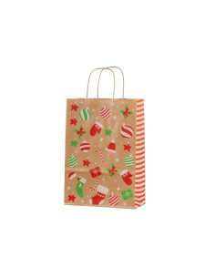 Punga cadou Craciun Colorarte 27668, A4, 22x31x10cm, 90g/mp, kraft, manere din hartie rasucita, motive Craciun globulete