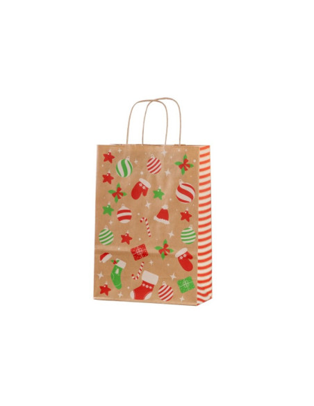 Punga cadou Craciun Colorarte 27668, A4, 22x31x10cm, 90g/mp, kraft, manere din hartie rasucita, motive Craciun globulete