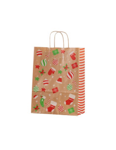 Punga cadou Craciun Colorarte 27671, B4, 26x35x12cm, 90g/mp, kraft, manere din hartie rasucita, motive Craciun globulete