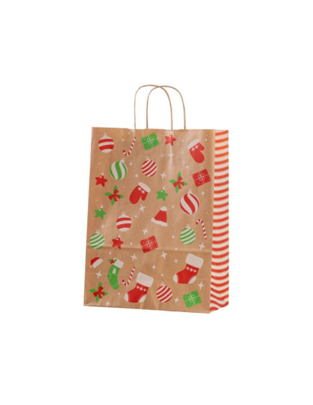 Punga cadou Craciun Colorarte 27671, B4, 26x35x12cm, 90g/mp, kraft, manere din hartie rasucita, motive Craciun globulete
