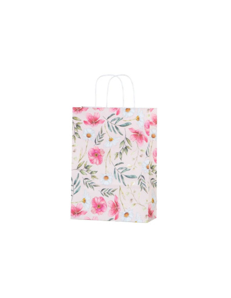 Punga cadou Colorarte 27667, A4, 22x31x10cm, 90g/mp, ivory, manere din hartie rasucita, motive florale