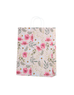 Punga cadou Colorarte 27674, A3, 32x41x12cm, 100g/mp, ivory, manere din hartie rasucita, motive florale